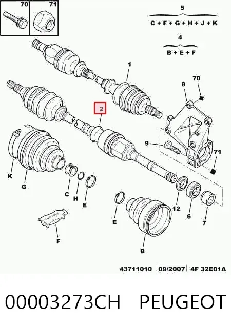 Правая полуось 00003273CH Peugeot/Citroen