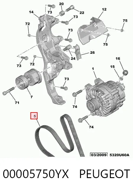 Ремень генератора 00005750YX Peugeot/Citroen