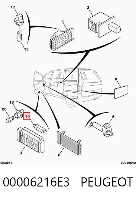 Лампочка освещения салона 00006216E3 Peugeot/Citroen