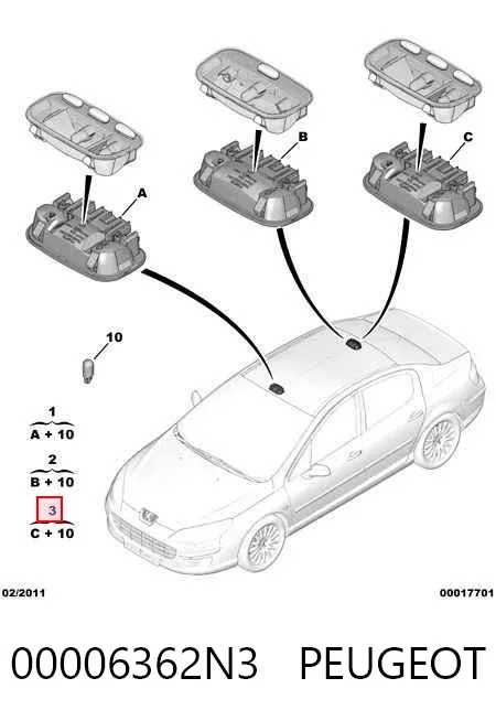 Плафон салона 00006362N3 Peugeot/Citroen
