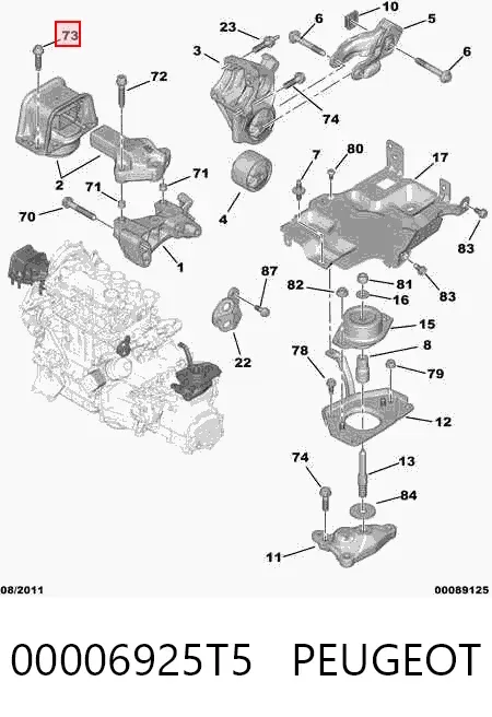 Болт кронштейна подушки двигателя 00006925T5 Peugeot/Citroen