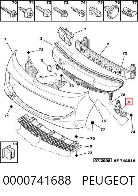 Кронштейн бампера переднего правый 0000741688 Peugeot/Citroen