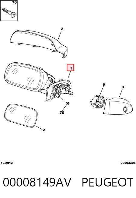 Правое зеркало 00008149AV Peugeot/Citroen