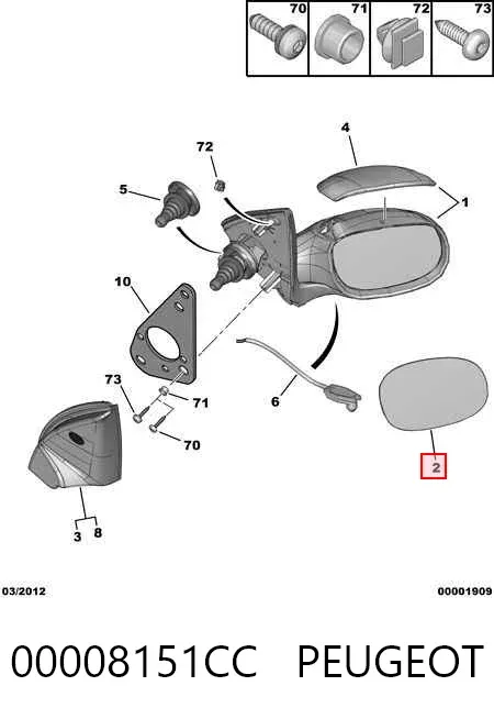 Стекло правого зеркала заднего вида 00008151CC Peugeot/Citroen