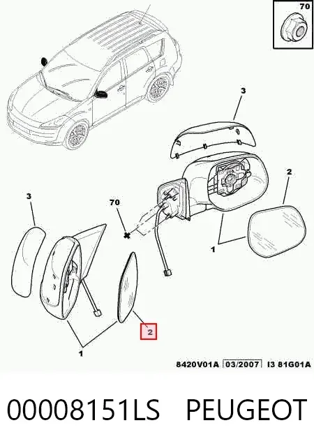 Стекло левого зеркала заднего вида 00008151LS Peugeot/Citroen