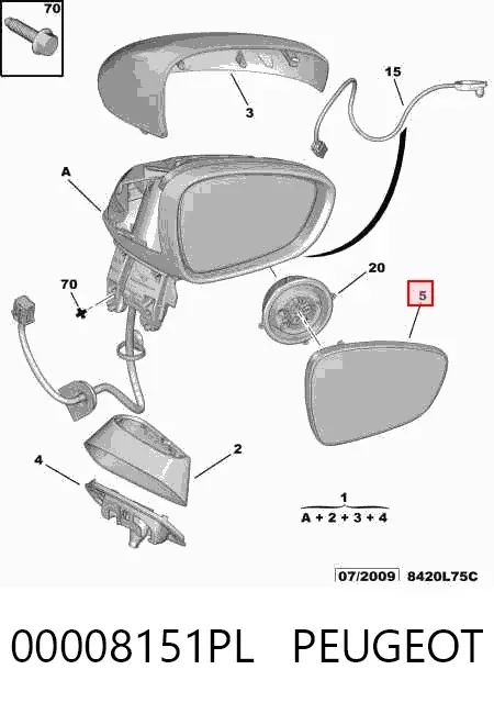 Стекло правого зеркала заднего вида 00008151PL Peugeot/Citroen