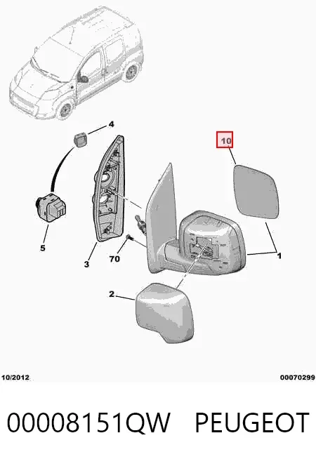 Стекло левого зеркала заднего вида 00008151QW Peugeot/Citroen