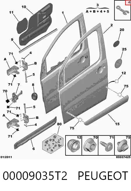 Петля двери передней левой 00009035T2 Peugeot/Citroen