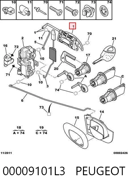 Ручка двери передней наружная левая 00009101L3 Peugeot/Citroen