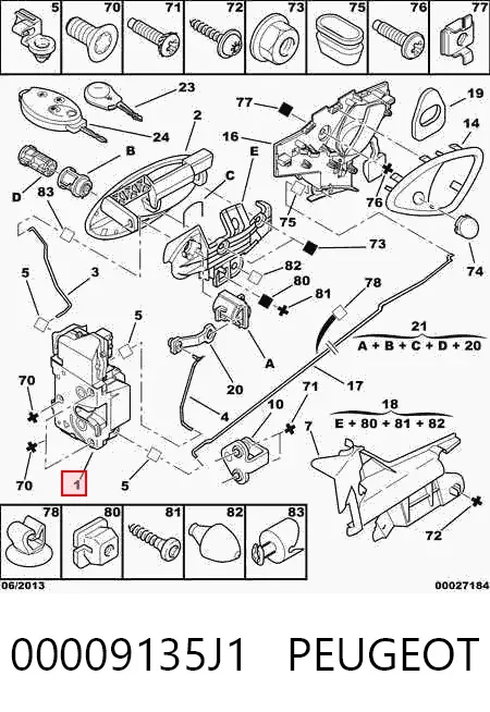 Замок водительской двери 00009135J1 Peugeot/Citroen
