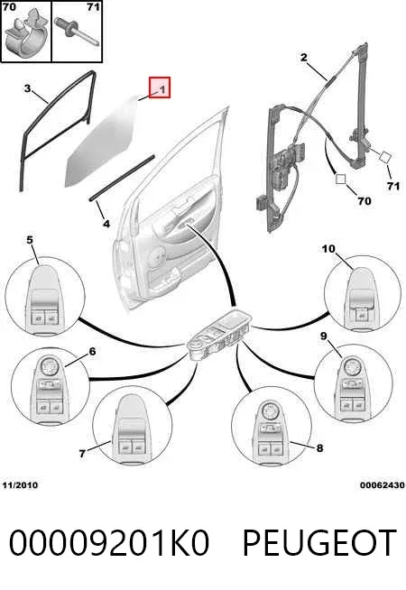 Стекло двери передней левой SU001A2409 Toyota