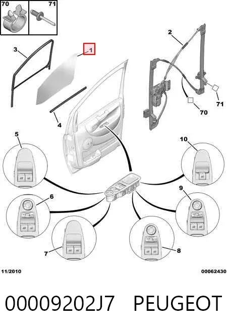 Стекло двери передней правой SU001A2410 Toyota