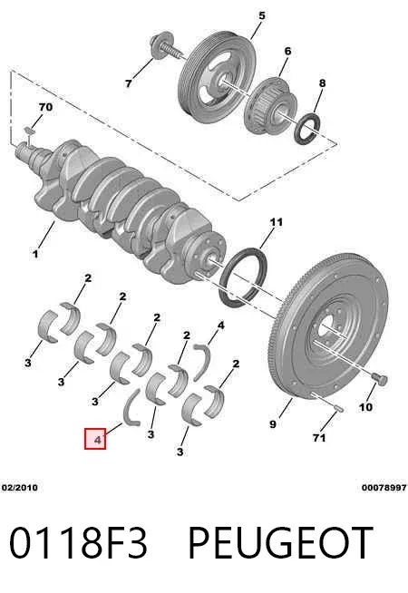 Полукольцо упорное (разбега) коленвала, STD, комплект 0118F3 Peugeot/Citroen