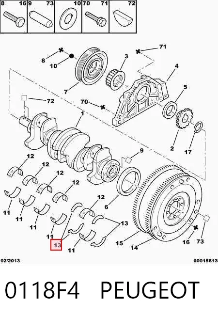 Полукольцо упорное (разбега) коленвала, STD, комплект 0118F4 Peugeot/Citroen