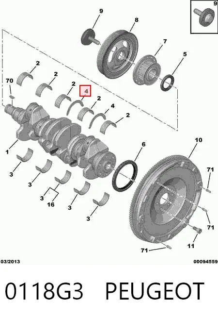 Полукольцо упорное (разбега) коленвала, STD, комплект 0118G3 Peugeot/Citroen