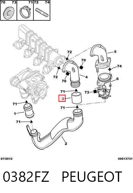 Патрубок воздушный, выход из турбины/компрессора (наддув) 0382FZ Peugeot/Citroen