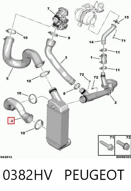 Патрубок интеркулера 0382HV Peugeot/Citroen