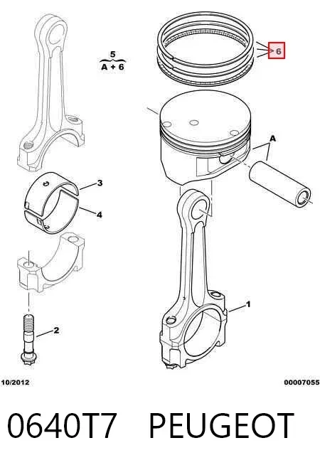 Комплект поршневых колец на 1 цилиндр, стандарт 0640T7 Peugeot/Citroen