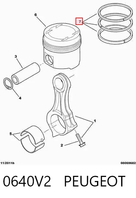 Комплект поршневых колец на 1 цилиндр, стандарт 0640V2 Peugeot/Citroen