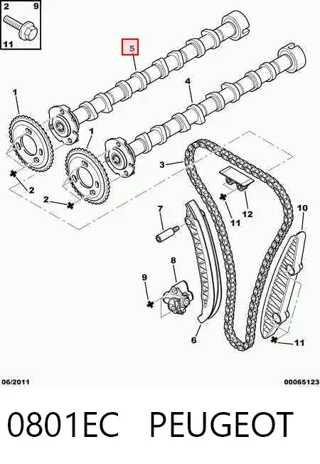 Выпускной распредвал двигателя 0801EC Peugeot/Citroen