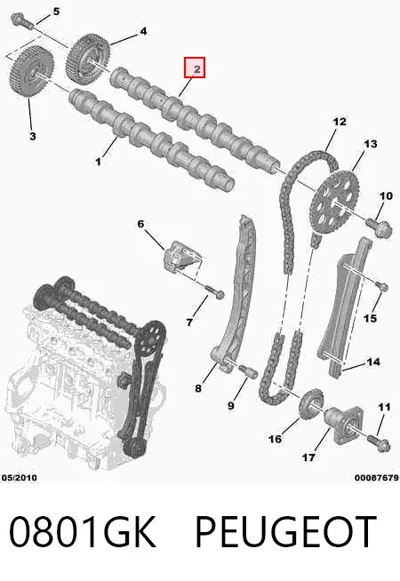Выпускной распредвал двигателя 0801GK Peugeot/Citroen
