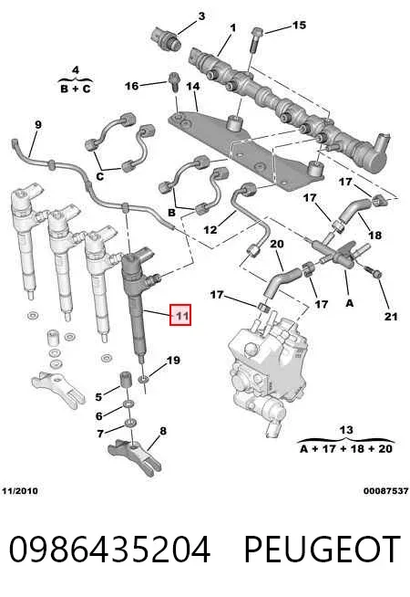 Топливные форсунки 0986435204 Peugeot/Citroen