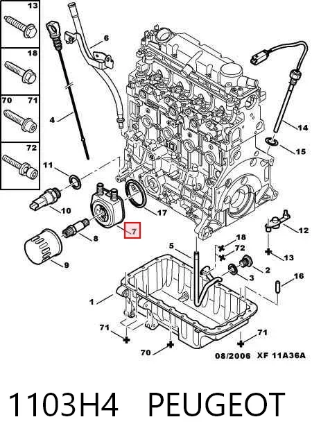 Радиатор масляный (холодильник), под фильтром 1103H4 Peugeot/Citroen