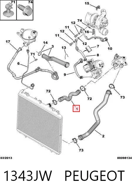 Патрубок радиатора 1343JW Peugeot/Citroen