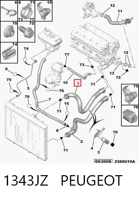 Патрубок системы охлаждения 1343JZ Peugeot/Citroen