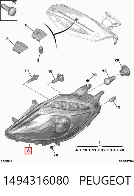 Левая фара 1494316080 Peugeot/Citroen