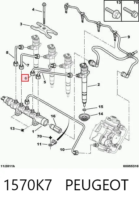 Трубка топливная форсунки 3-го цилиндра 1570K7 Peugeot/Citroen