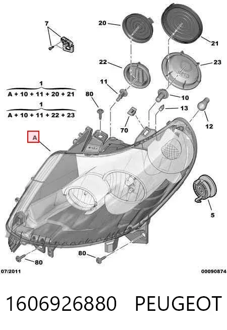 Правая фара 1606926880 Peugeot/Citroen