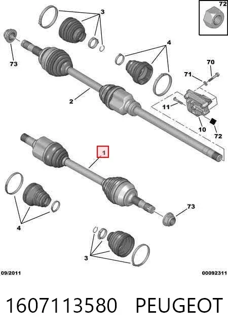 Левая полуось 1607113580 Peugeot/Citroen