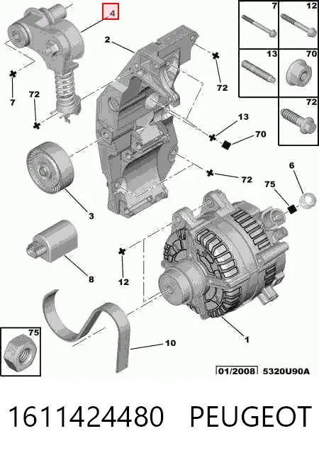 Натяжитель приводного ремня 1611424480 Peugeot/Citroen