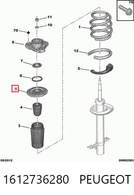 Опорная чашка передней пружины верхняя 1612736280 Peugeot/Citroen