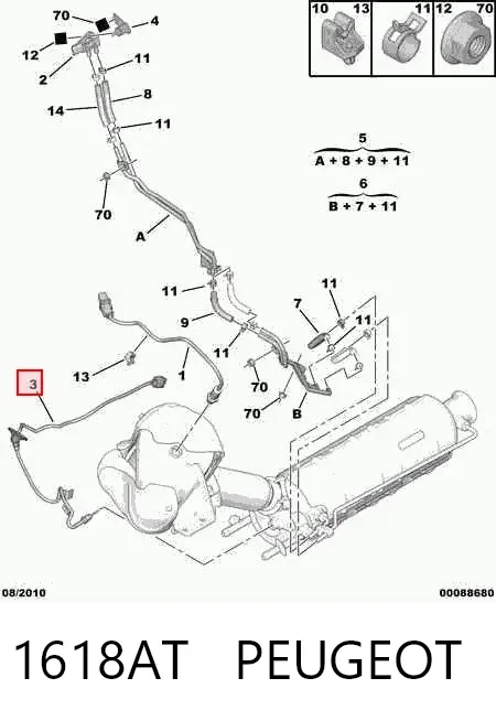 Датчик температуры отработавших газов (ОГ), клапана EGR 1618AT Peugeot/Citroen