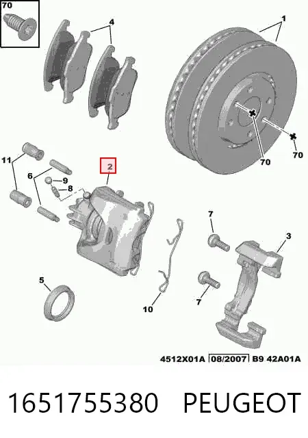 Суппорт тормозной передний правый 1651755380 Peugeot/Citroen