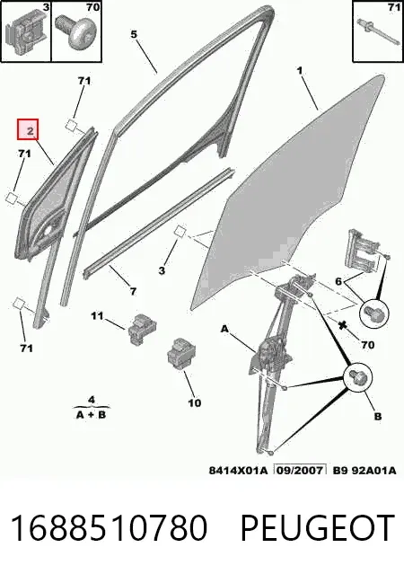 Стекло-форточка двери передней правой 1688510780 Peugeot/Citroen