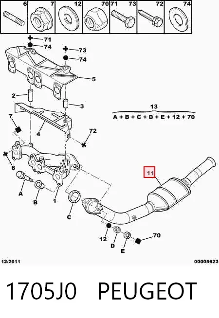 Передняя часть глушителя 1705J0 Peugeot/Citroen