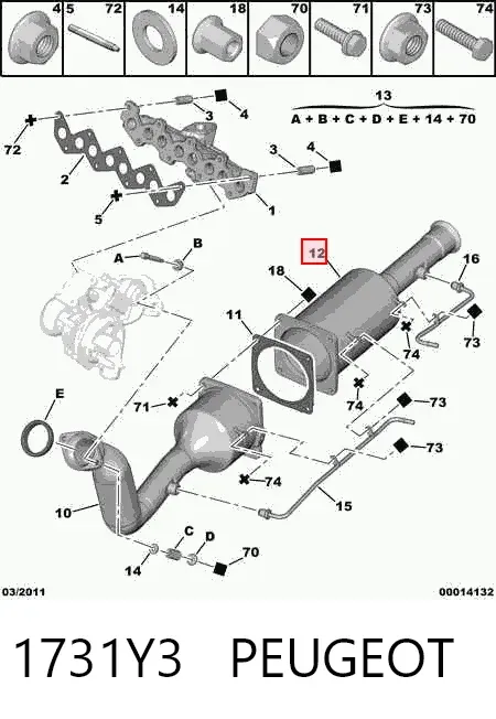 Катализатор (ремонтная часть) 1731Y3 Peugeot/Citroen