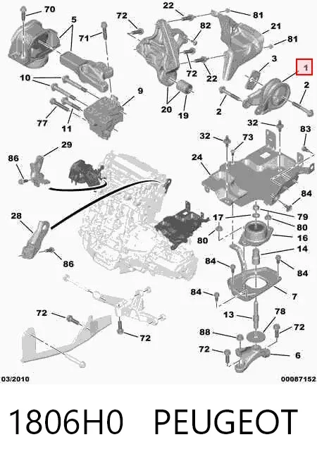 Подушка (опора) двигателя правая передняя 1806H0 Peugeot/Citroen