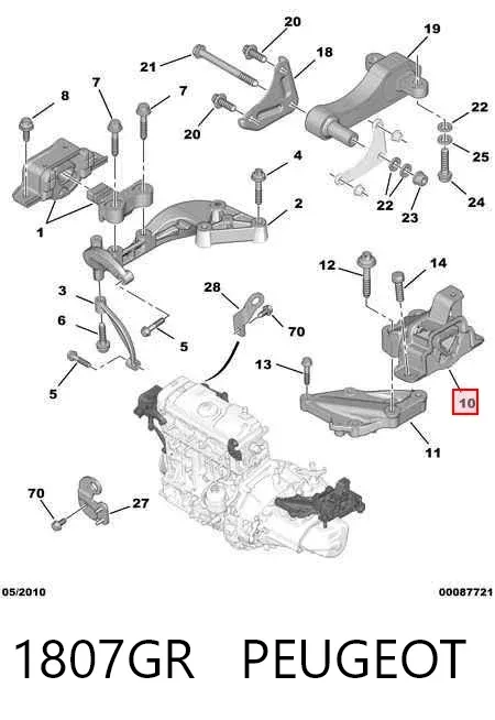 Подушка (опора) двигателя левая задняя 1807GR Peugeot/Citroen