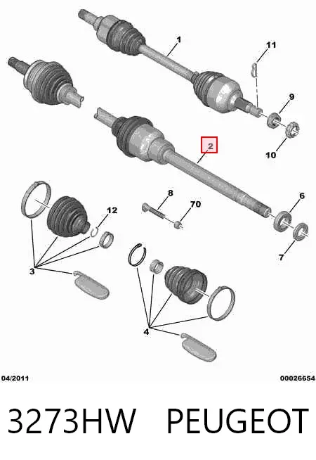 Правая полуось 3273HW Peugeot/Citroen