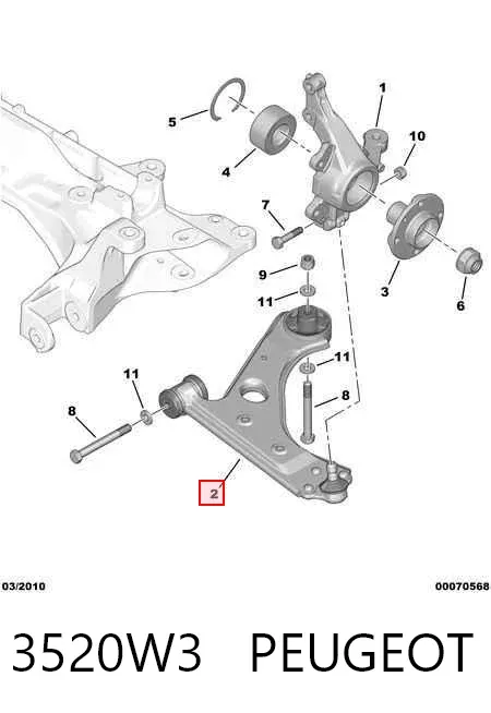 Рычаг передней подвески левый 3520W3 Peugeot/Citroen