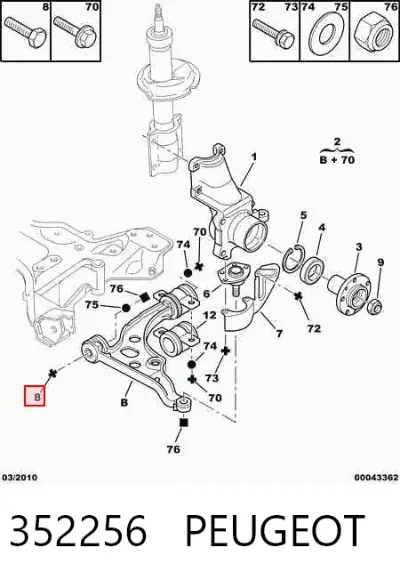 Болт крепления переднего рычага PEUGEOT 352256