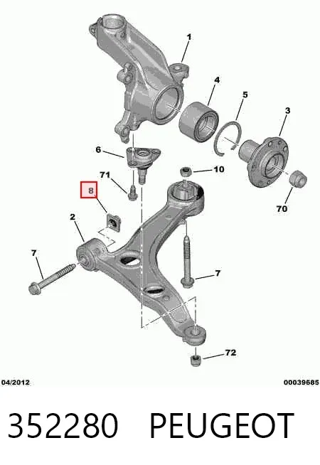 Гайка болта крепления переднего рычага, нижнего 352280 Peugeot/Citroen