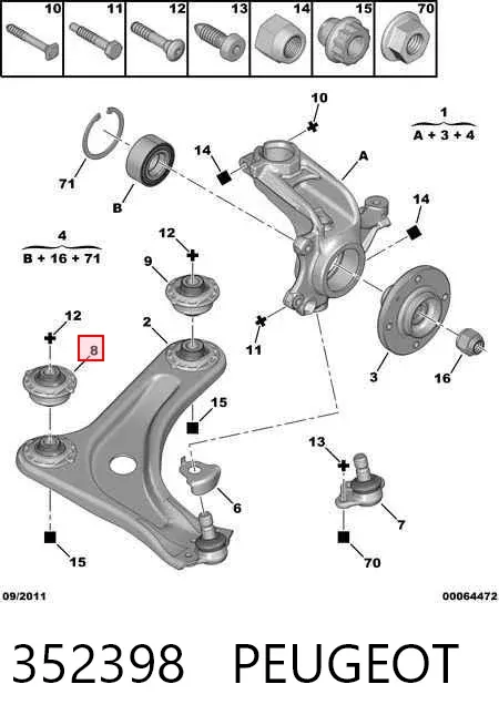 Сайлентблок переднего рычага 352398 Peugeot/Citroen