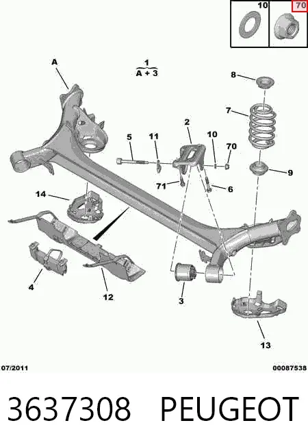 Гайка крепления задней балки (подрамника) 3637308 Peugeot/Citroen