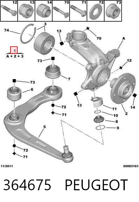Цапфа передняя левая 364675 Peugeot/Citroen