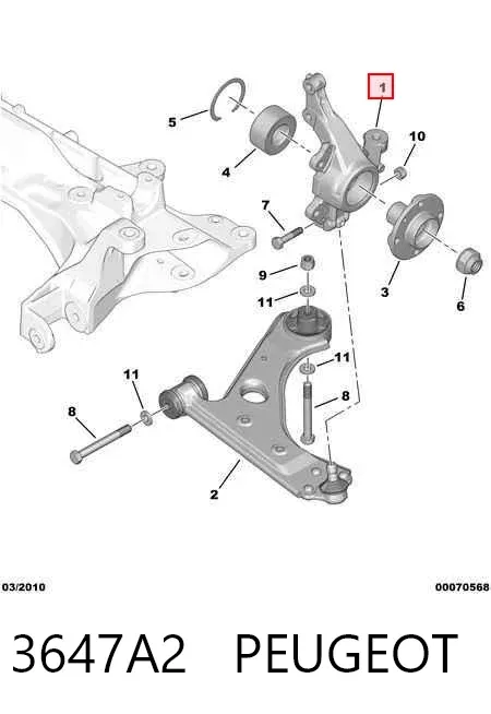 Цапфа передняя правая 3647A2 Peugeot/Citroen
